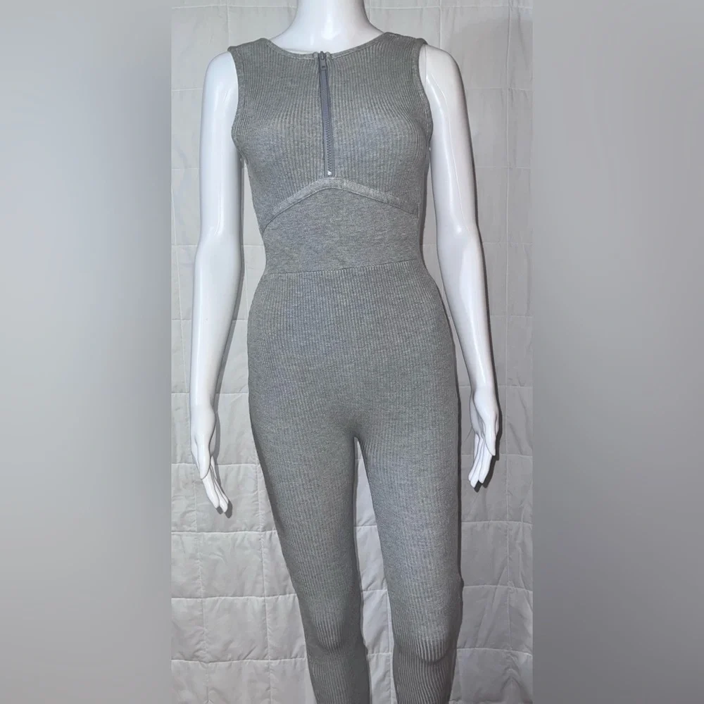 Fashion Nova Grey Ribbed Jumpsuit - Picture 2 of 4